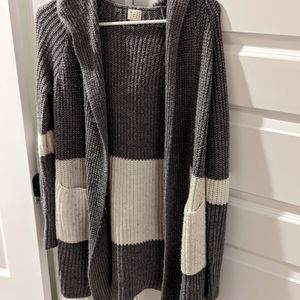 Hooded long duster cardigan with pockets